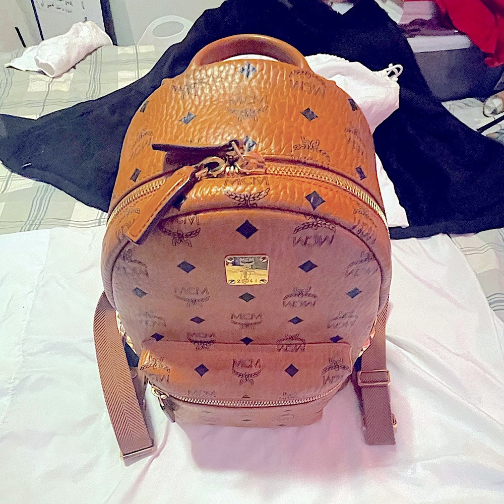 MCM “signature small Stark Side Studded Backpack in Visetos Cognac”
